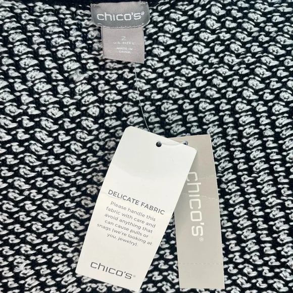 Chico’s Black & White Open Front Sweater Vest with Fringe Size 2, NWT - Picture 5 of 9